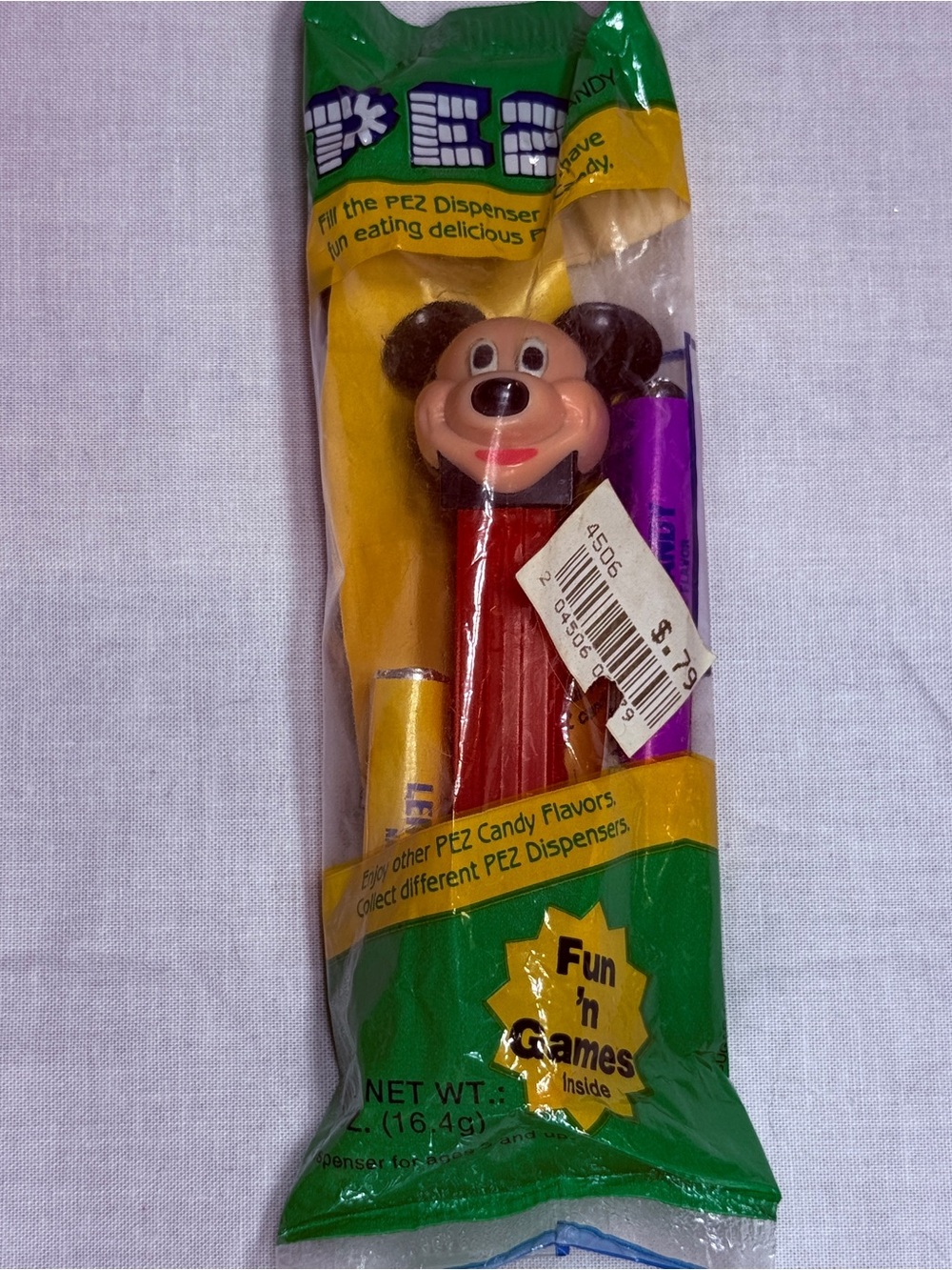 Vintage Disney Mickey Mouse PEZ Dispenser Sealed 1990s Fun 'n Games Insert NOS